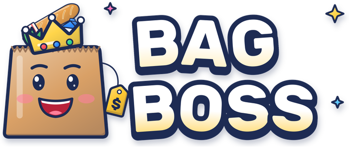 Bag Boss logo: a smiling paper bag with a crown